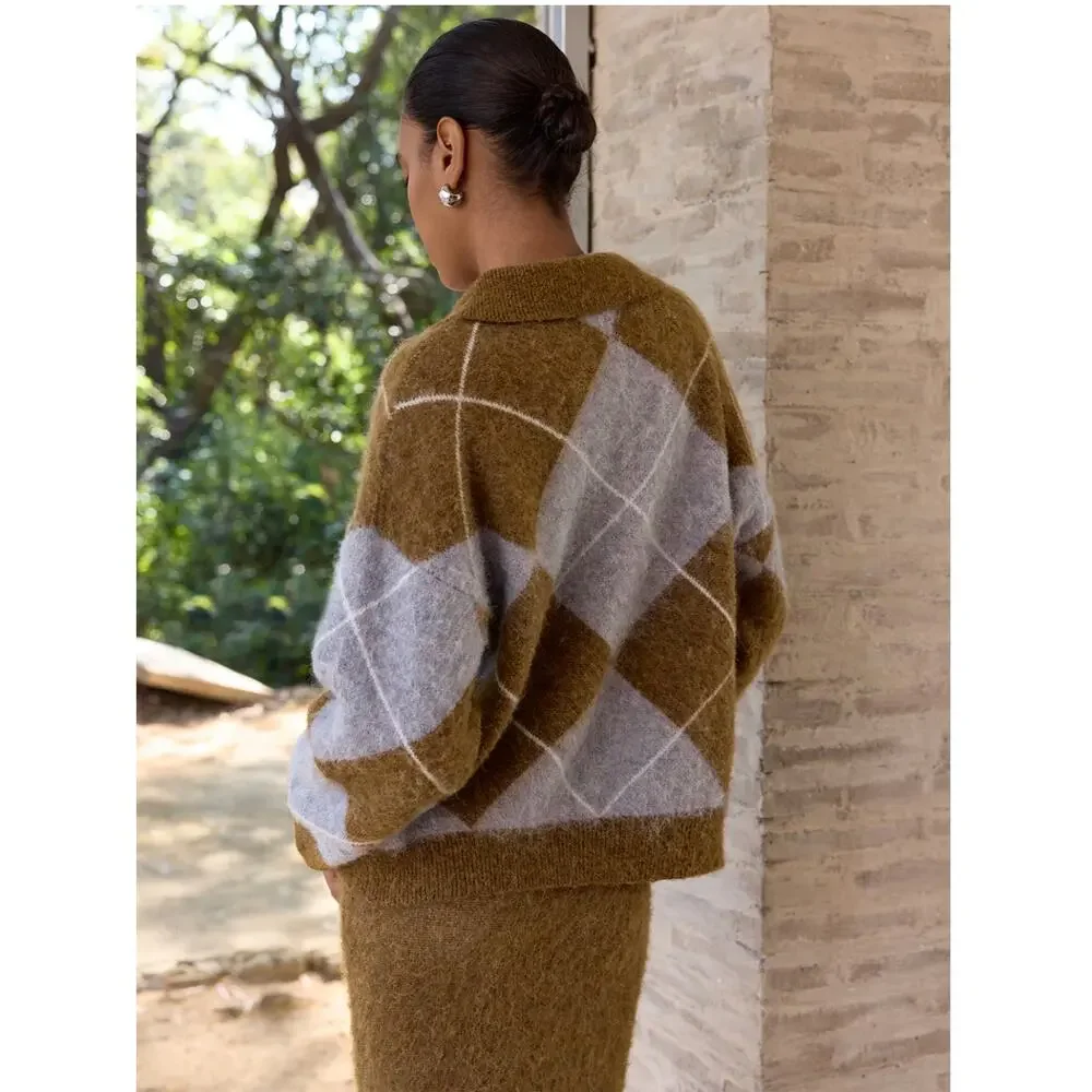 NWT Commense Argyle Wool-Blend Sweater & Maxi Skirt Set Sz M - Picture 3 of 3